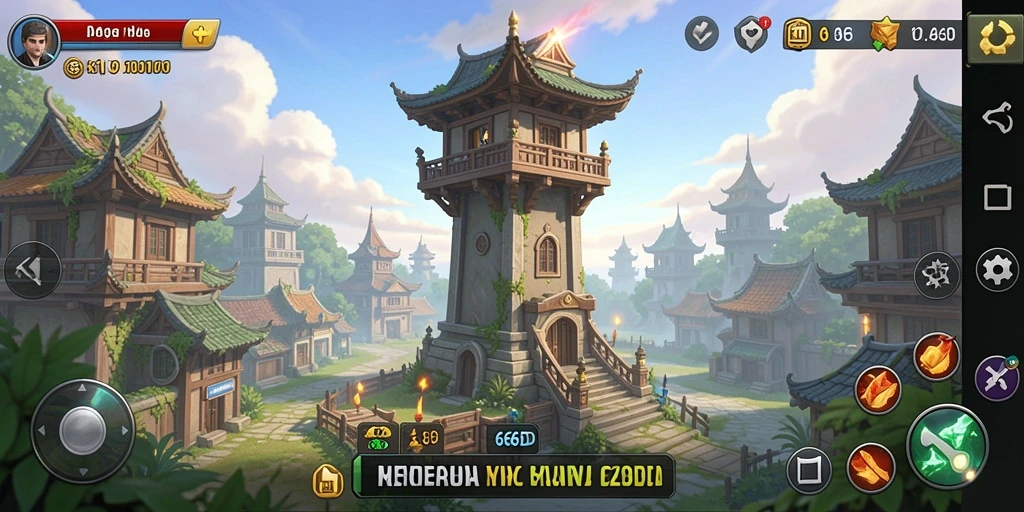 Tangkapan layar gameplay <strong>66D</strong> menampilkan aksi pertahanan menara yang intens.