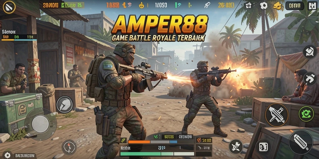 Screenshot gameplay AMPER88 dengan pertempuran epik di arena Battle Royale.