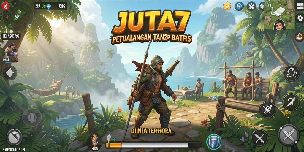 Screenshot gameplay JUTA7 dengan eksplorasi dunia terbuka yang luas.
