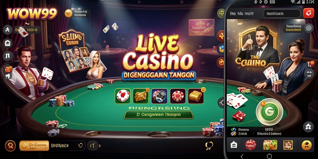 Screenshot utama WOW99 menampilkan dealer langsung dalam permainan kasino.